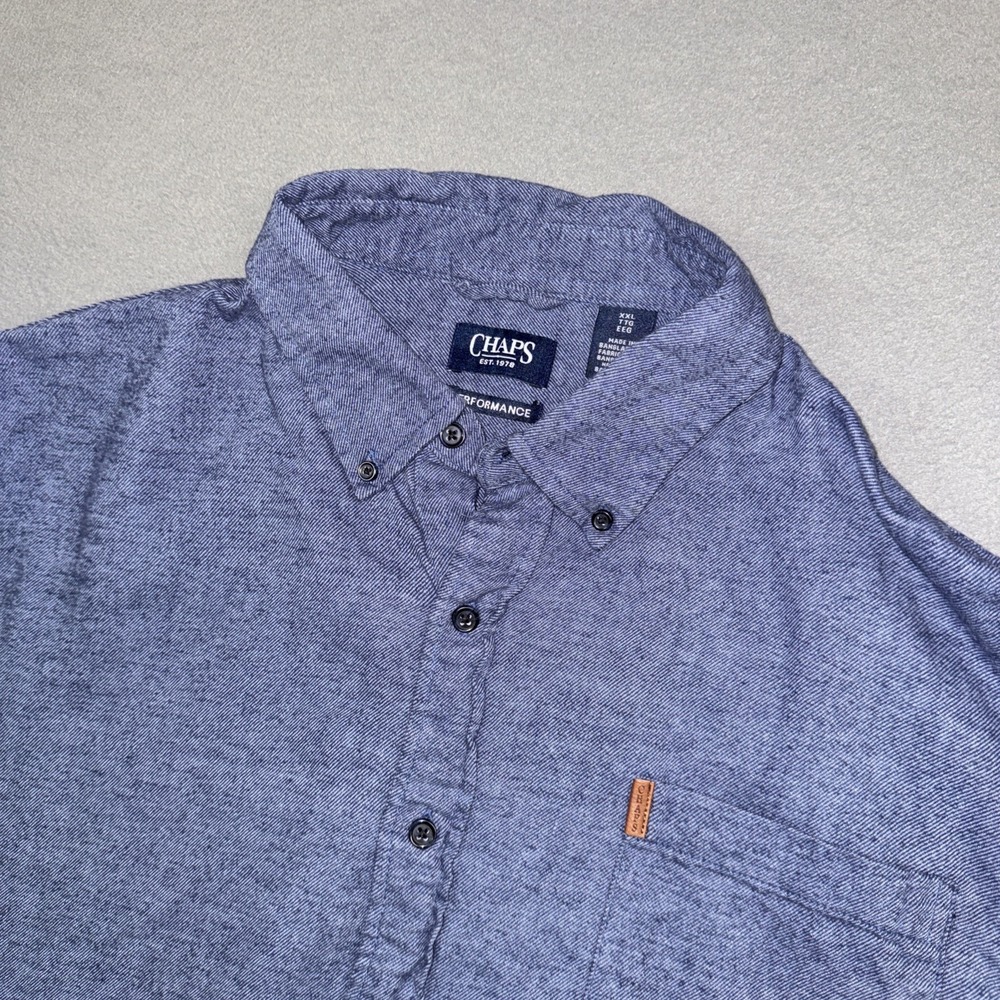 Chaps  Shirt Mens XXL Blue Heathered Performance Long Sleeve Button Down Twill
